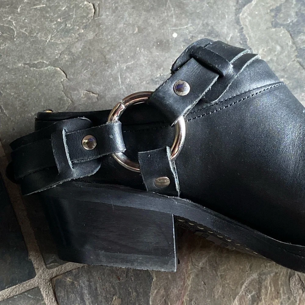 Frye Black Leather Mules with Silver Accents - Picture 4 of 8